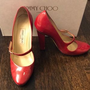 JIMMY CHOO Red patent leather Mary Janes